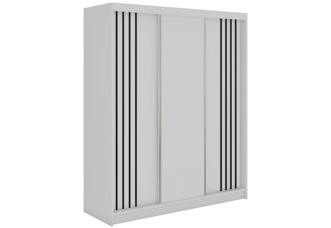 Szafa przesuwna NAURU 180 cm - biały z lamelami czarnymi + 2 szuflady