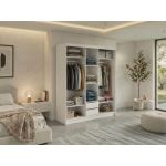 Szafa przesuwna NAURU 180 cm - biały z lamelami czarnymi + 2 szuflady