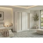 Szafa przesuwna NAURU 180 cm - biały z lamelami dąb aristan + 2 szuflady