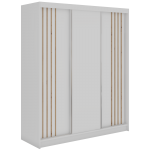 Szafa przesuwna NAURU 180 cm - biały z lamelami dąb aristan + 2 szuflady