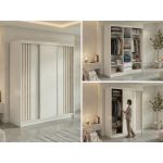 Szafa przesuwna NAURU 180 cm - biały z lamelami dąb aristan + 2 szuflady