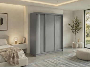 Szafa przesuwna NAURU 180 - szary z lamelami białymi + 2 szuflady