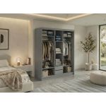 Szafa przesuwna NAURU 180 cm - szary z lamelami białymi + 2 szuflady