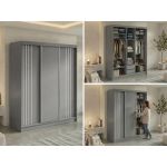 Szafa przesuwna NAURU 180 cm - szary z lamelami białymi + 2 szuflady