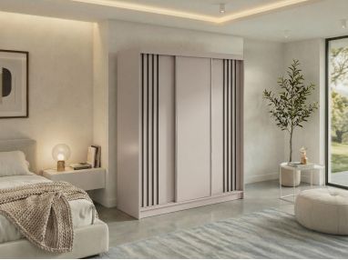 Szafa przesuwna NAURU 180 - kaszmir z lamelami czarnymi + 2 szuflady