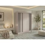 Szafa przesuwna NAURU 180 cm - kaszmir z lamelami czarnymi + 2 szuflady