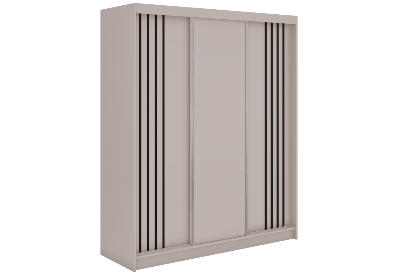 Szafa przesuwna NAURU 180 cm - kaszmir z lamelami czarnymi + 2 szuflady