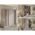 Szafa przesuwna NAURU 180 cm - kaszmir z lamelami czarnymi + 2 szuflady