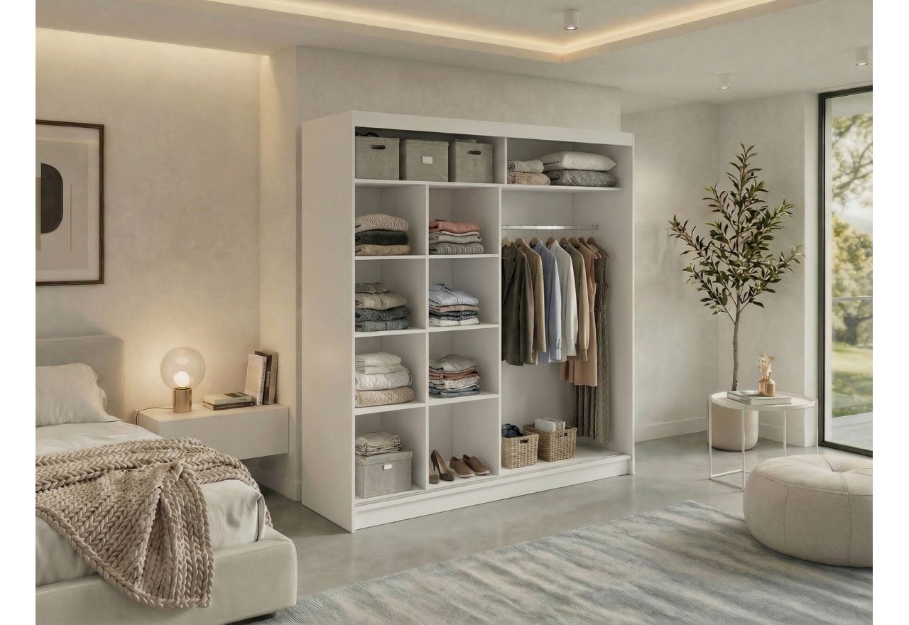 Szafa przesuwna NAURU 200 - biały z lamelami czarnymi