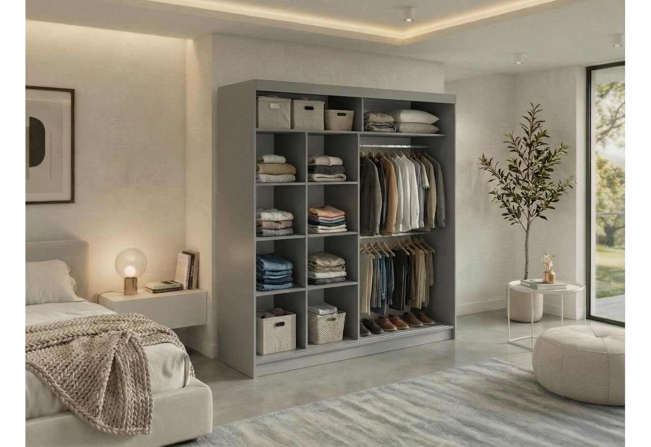 Szafa przesuwna NAURU 200 - szary z lamelami białymi