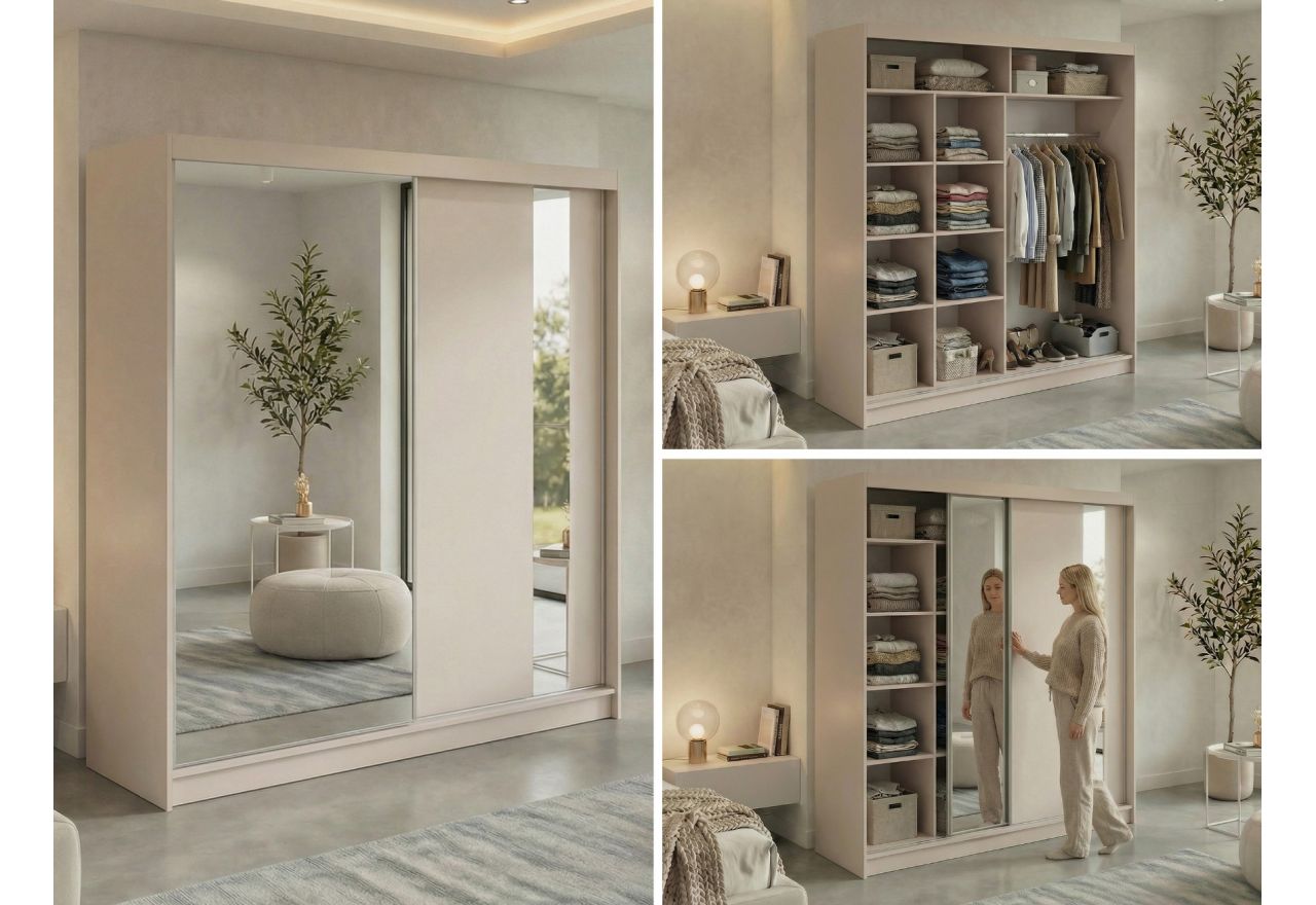 Szafa przesuwna NAURU 200 - kaszmir z lamelami czarnymi