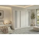 Szafa przesuwna NAURU 240 cm - biały z lamelami czarnymi