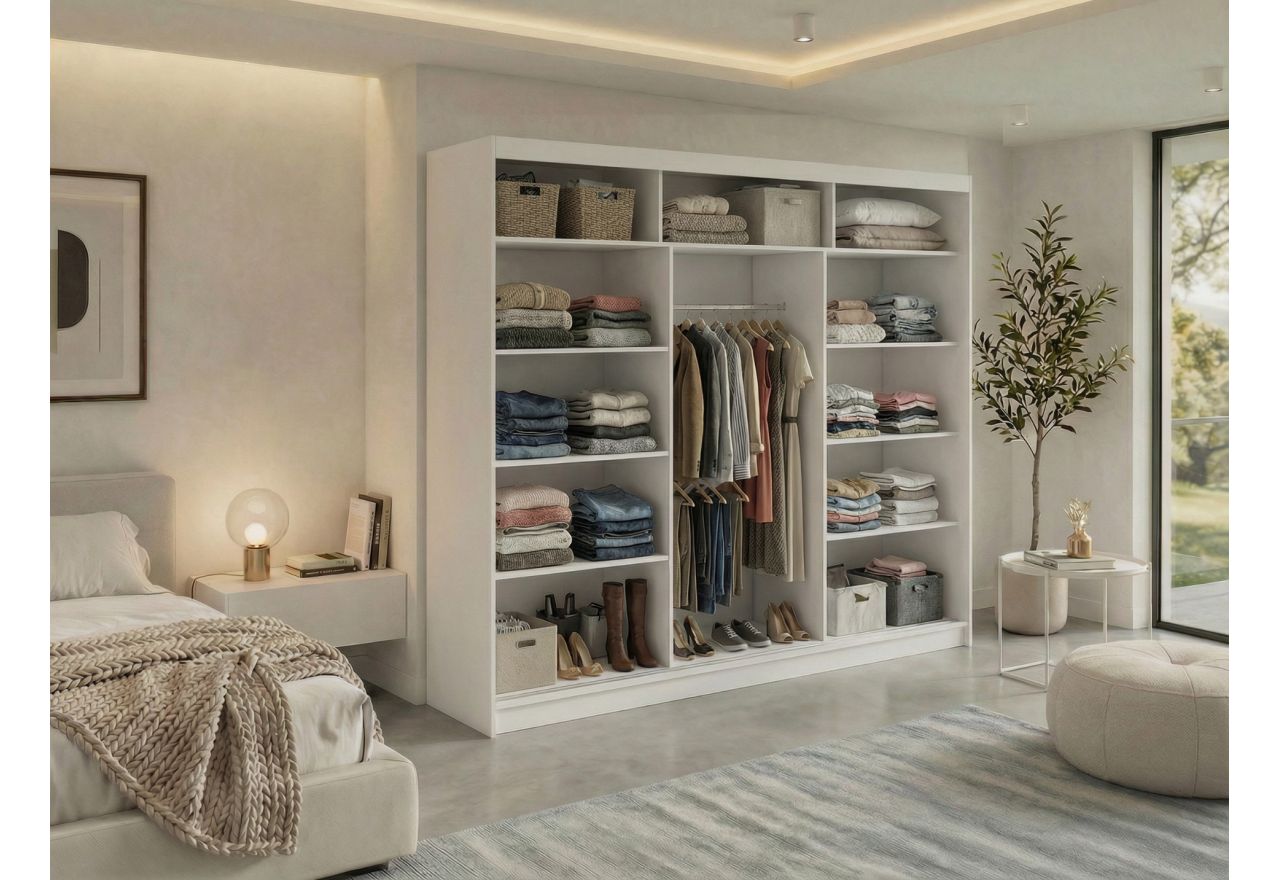 Szafa przesuwna NAURU 240 cm - biały z lamelami czarnymi