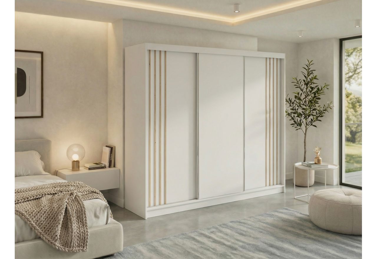 Szafa przesuwna NAURU 240 cm - biały z lamelami dąb aristan