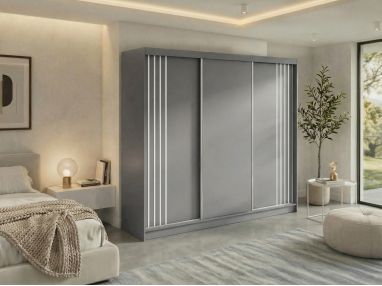 Szafa przesuwna NAURU 240 - szary z lamelami białymi