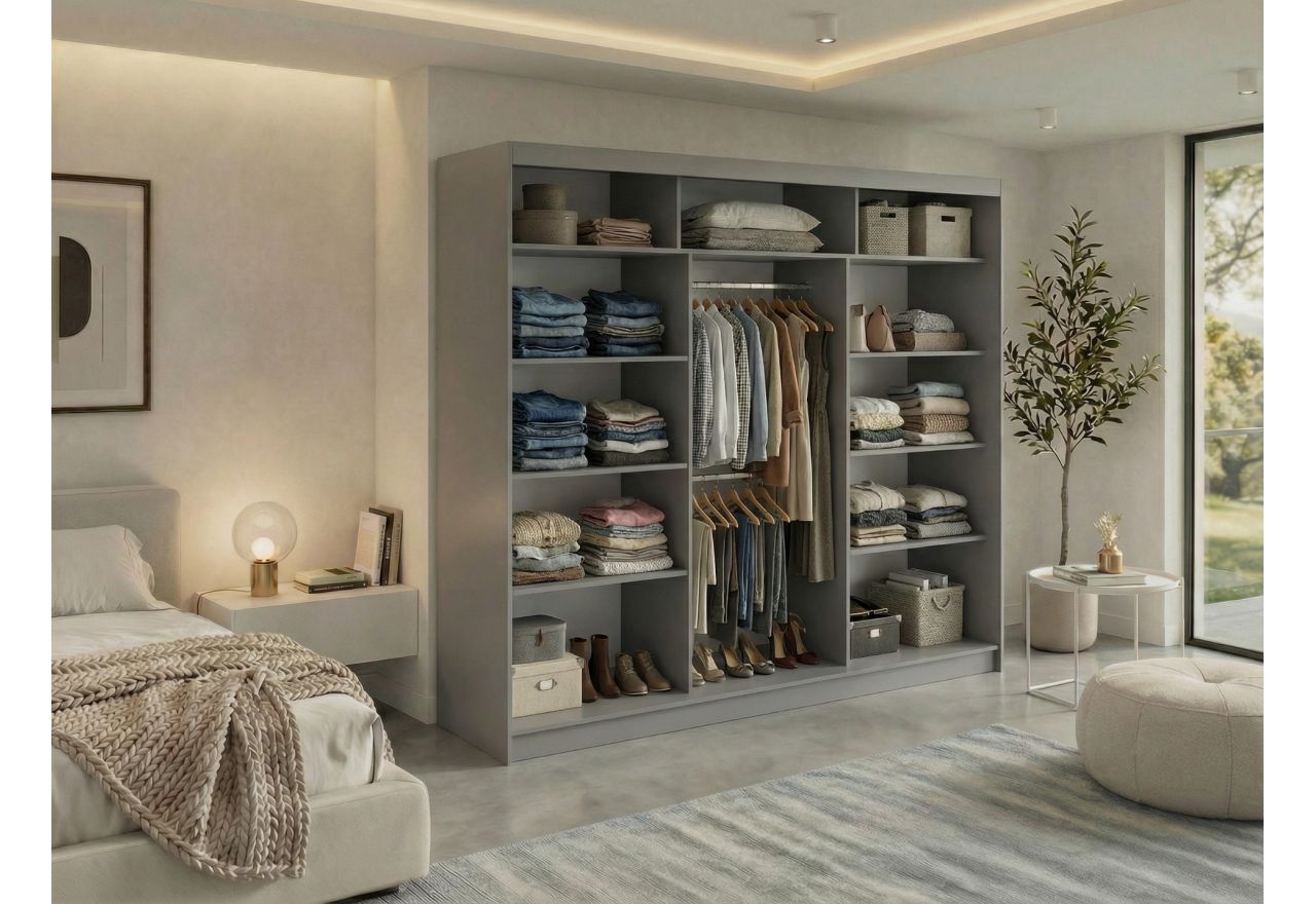 Szafa przesuwna NAURU 240 cm - szary z lamelami białymi