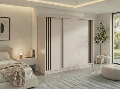 Szafa przesuwna NAURU 240 - kaszmir z lamelami czarnymi