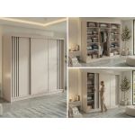 Szafa przesuwna NAURU 240 cm - kaszmir z lamelami czarnymi