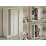 Szafa przesuwna NAURU 120 cm - biały z lamelami czarnymi + 2 szuflady