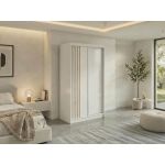 Szafa przesuwna NAURU 120 cm - biały z lamelami dąb aristan + 2 szuflady