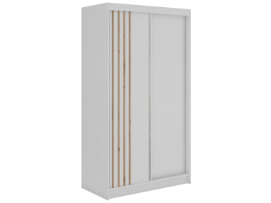 Szafa przesuwna NAURU 120 - biały z lamelami dąb aristan + 2 szuflady