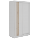 Szafa przesuwna NAURU 120 cm - biały z lamelami dąb aristan + 2 szuflady