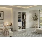 Szafa przesuwna NAURU 120 cm - biały z lamelami dąb aristan + 2 szuflady