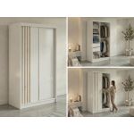 Szafa przesuwna NAURU 120 cm - biały z lamelami dąb aristan + 2 szuflady