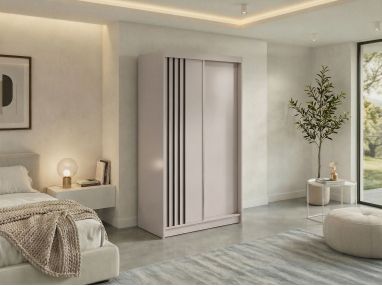 Szafa przesuwna NAURU 120 - kaszmir z lamelami czarnymi + 2 szuflady