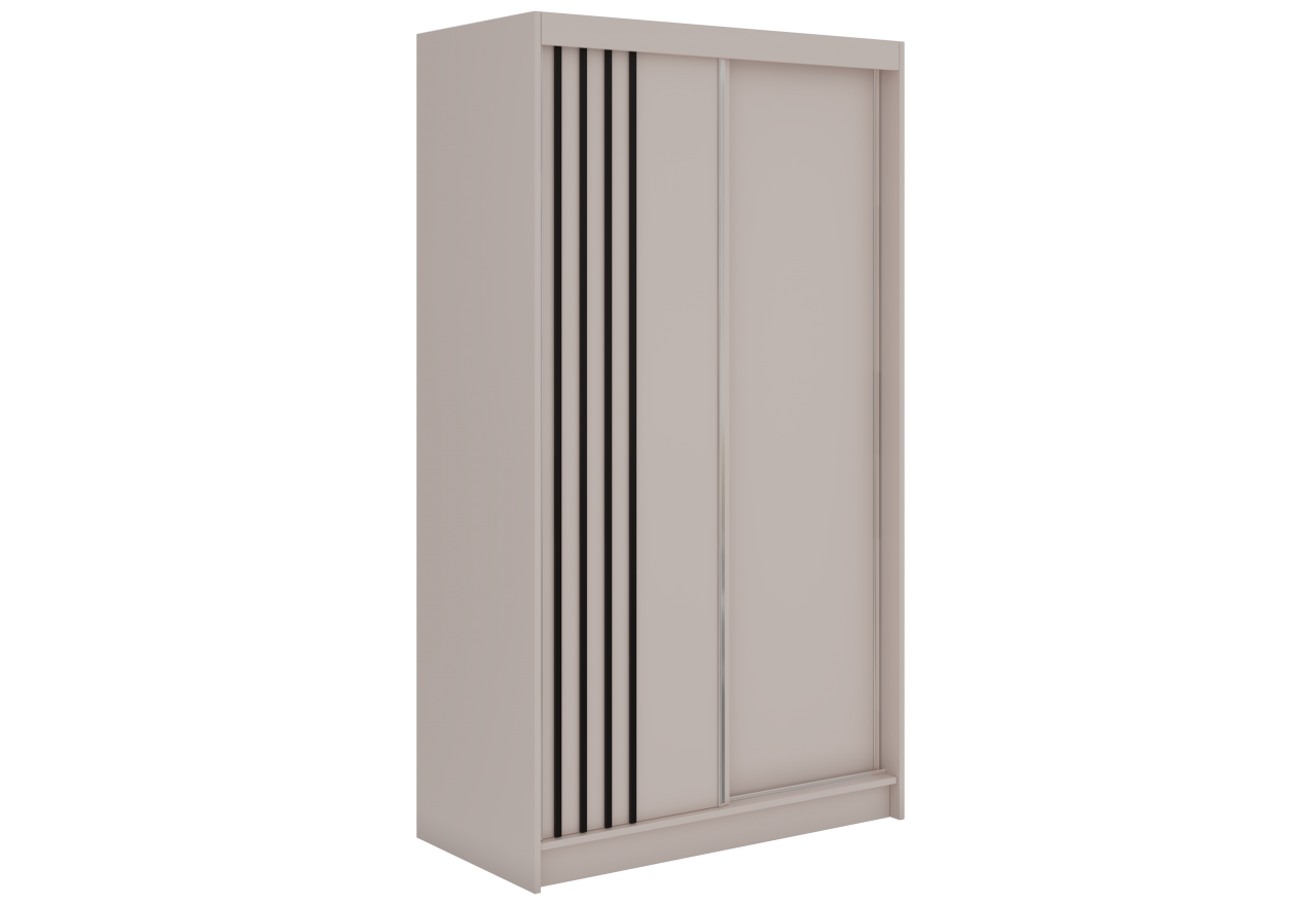 Szafa przesuwna NAURU 120 cm - kaszmir z lamelami czarnymi + 2 szuflady