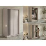 Szafa przesuwna NAURU 120 cm - kaszmir z lamelami czarnymi + 2 szuflady