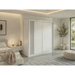 Szafa przesuwna NAURU 200 - biały z lamelami czarnymi + 4 szuflady