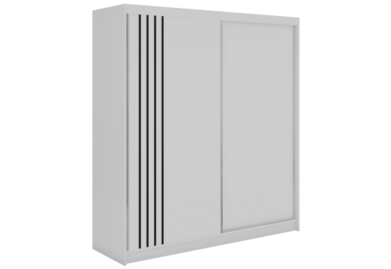 Szafa przesuwna NAURU 200 - biały z lamelami czarnymi + 4 szuflady