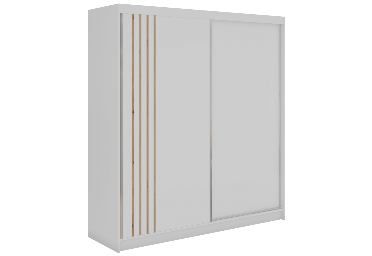 Szafa przesuwna NAURU 200 - biały z lamelami dąb aristan + 4 szuflady