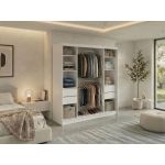 Szafa przesuwna NAURU 200 - biały z lamelami dąb aristan + 4 szuflady