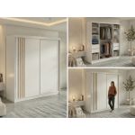 Szafa przesuwna NAURU 200 - biały z lamelami dąb aristan + 4 szuflady