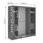 Szafa przesuwna NAURU 200 - szary z lamelami białymi + 4 szuflady