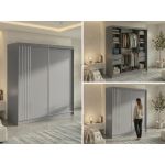 Szafa przesuwna NAURU 200 - szary z lamelami białymi + 4 szuflady