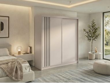 Szafa przesuwna NAURU 200 - kaszmir z lamelami czarnymi + 4 szuflady