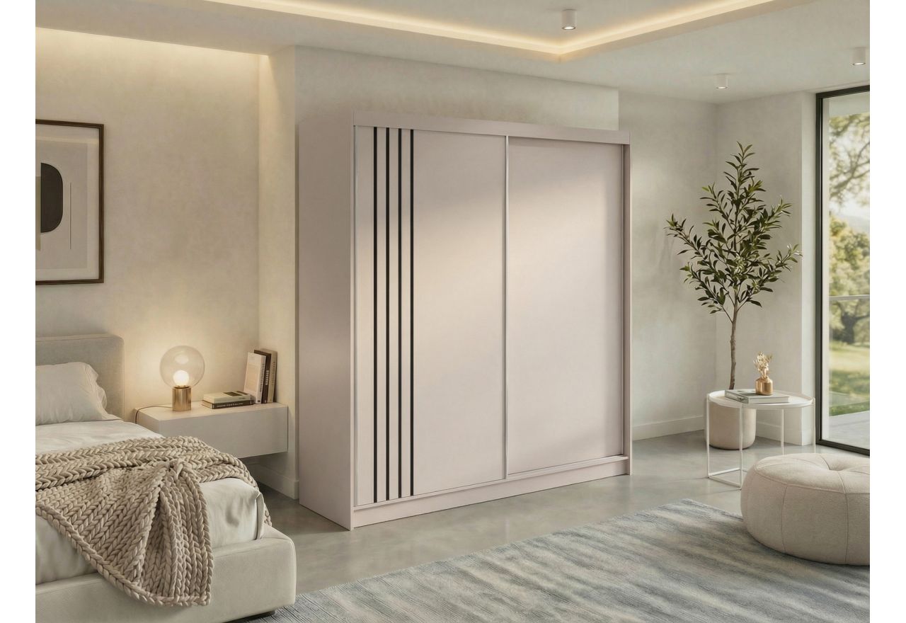 Szafa przesuwna NAURU 200 - kaszmir z lamelami czarnymi + 4 szuflady