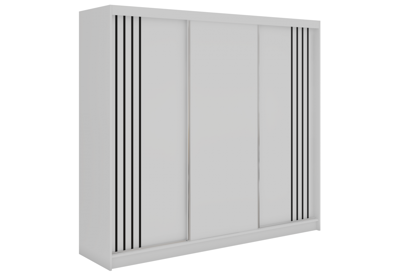 Szafa przesuwna NAURU 240 cm - biały z lamelami czarnymi + 4 szuflady