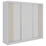 Szafa przesuwna NAURU 240 cm - biały z lamelami dąb aristan + 4 szuflady