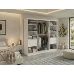 Szafa przesuwna NAURU 240 cm - biały z lamelami dąb aristan + 4 szuflady