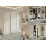 Szafa przesuwna NAURU 240 cm - biały z lamelami dąb aristan + 4 szuflady