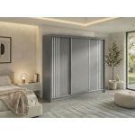 Szafa przesuwna NAURU 240 cm - szary z lamelami białymi + 4 szuflady