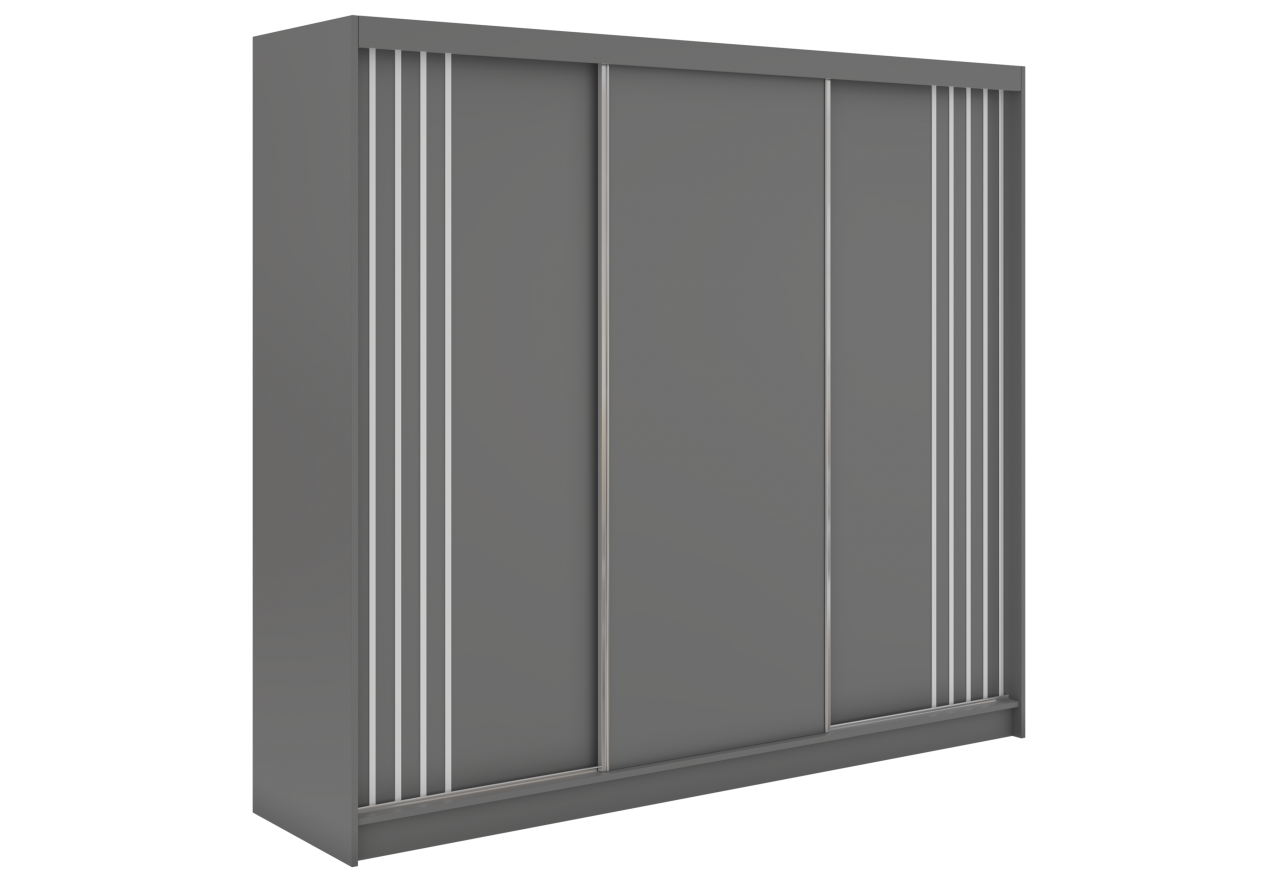 Szafa przesuwna NAURU 240 cm - szary z lamelami białymi + 4 szuflady