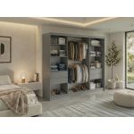 Szafa przesuwna NAURU 240 cm - szary z lamelami białymi + 4 szuflady