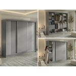 Szafa przesuwna NAURU 240 cm - szary z lamelami białymi + 4 szuflady