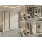 Szafa przesuwna NAURU 240 cm - kaszmir z lamelami czarnymi + 4 szuflady