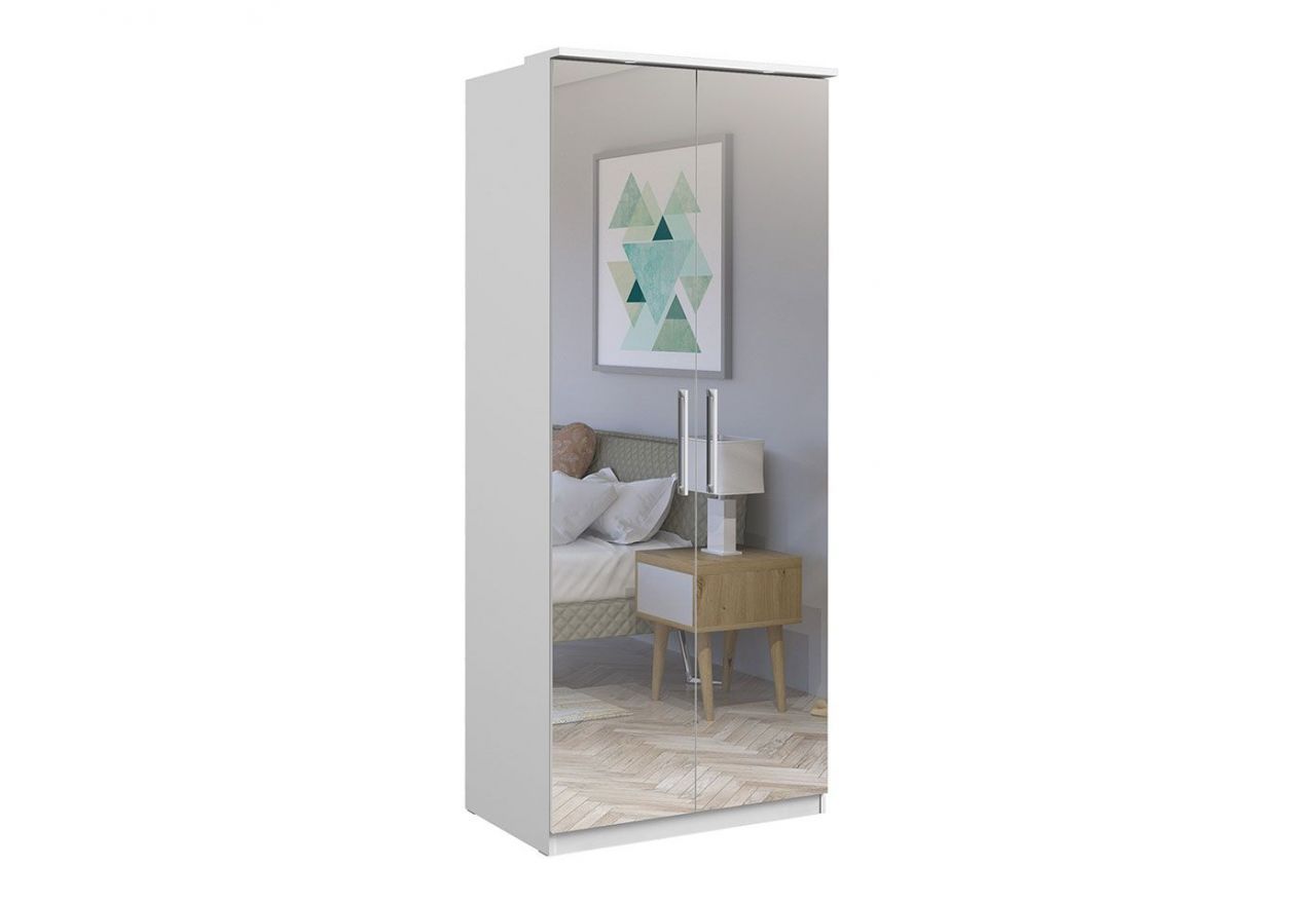 Nowoczesna i praktyczna szafa dwudrzwiowa z lustrem na froncie do garderoby i sypialni - OLIVER Biały / Lustro